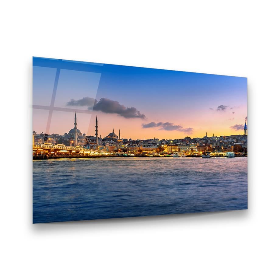 Panoramik İstanbul Manzarası Yatay Cam Tablo-Glass Art Concept