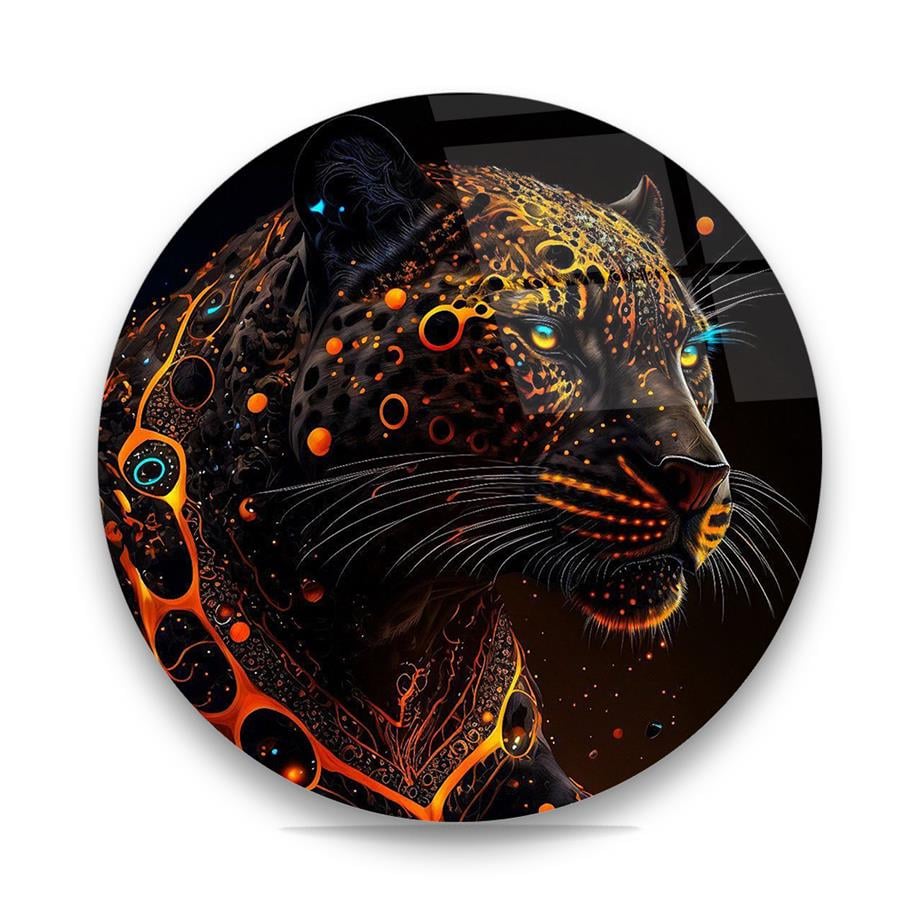 Panter Manipülasyon Yuvarlak Cam Tablo-Glass Art Concept