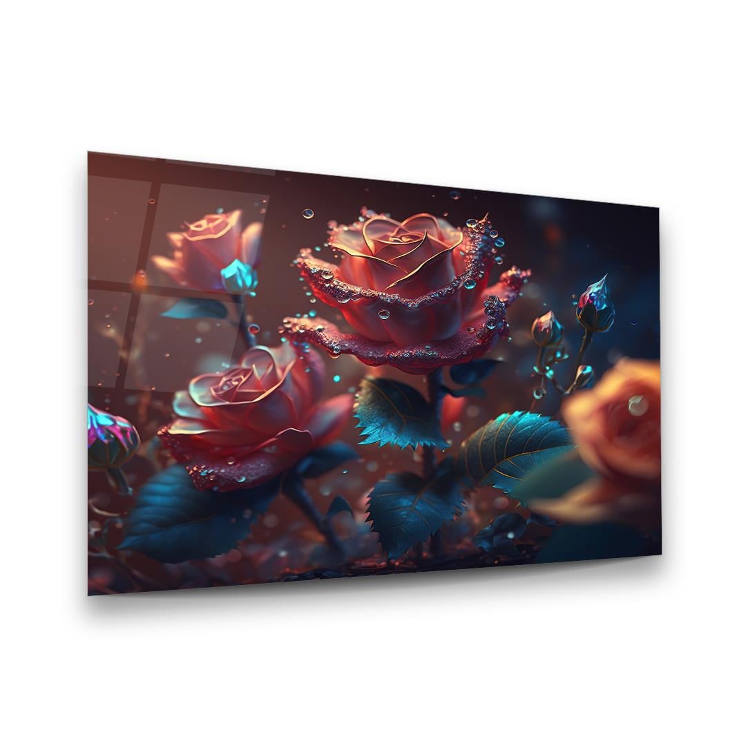 Parıltılı Çiçek Yatay Cam Tablo-Glass Art Concept