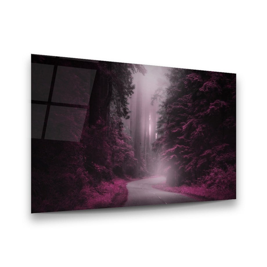 Pembe Ağaçlar Yatay Cam Tablo-Glass Art Concept