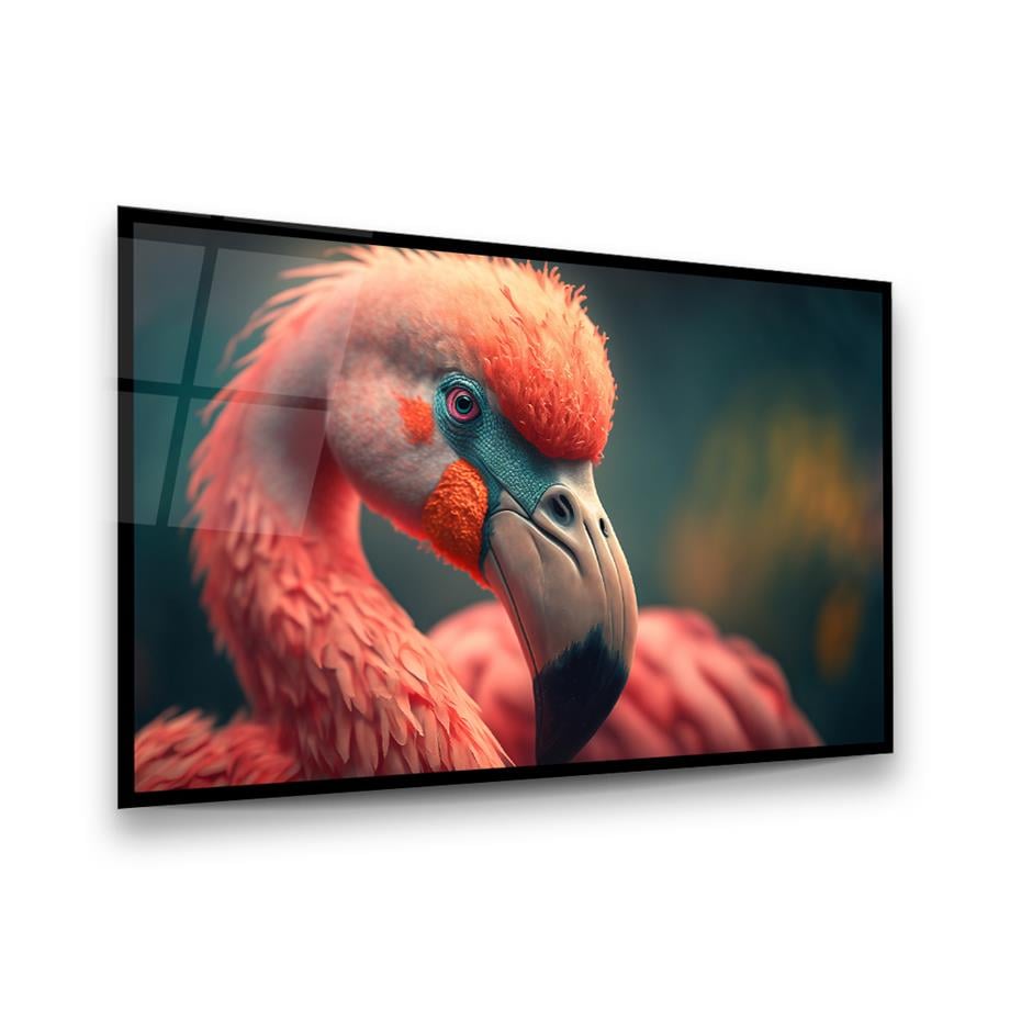Pembe Flamingo Yatay Cam Tablo-Glass Art Concept