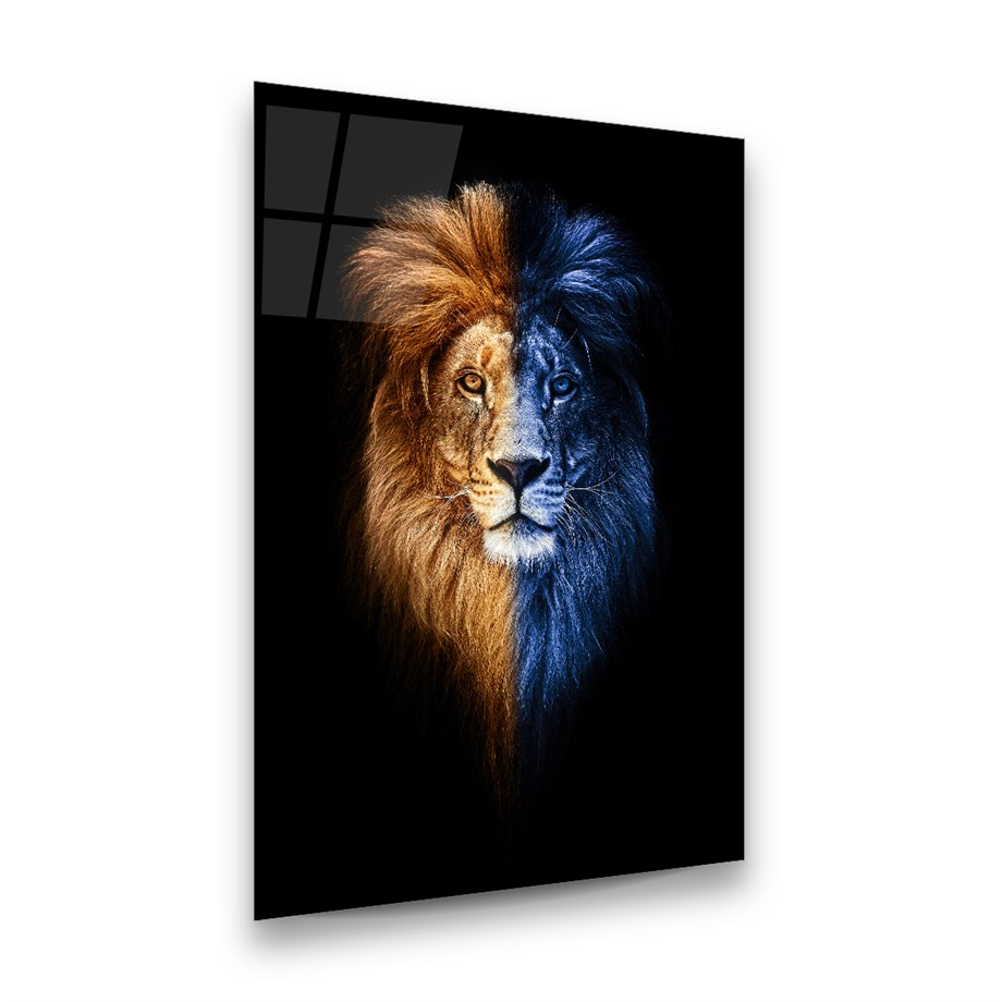Renkli Aslan Dikey Cam Tablo-Glass Art Concept