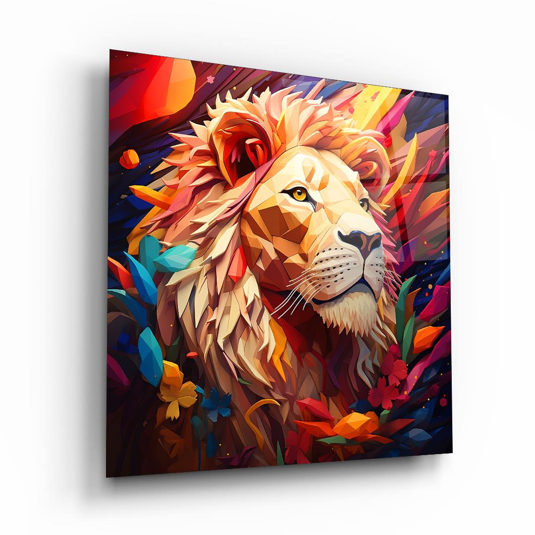 Renkli Aslan Kare Cam Tablo-Glass Art Concept