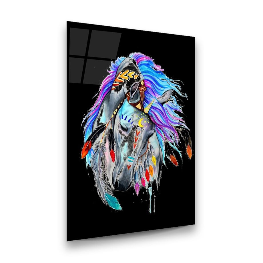 Renkli At Dikey Cam Tablo-Glass Art Concept