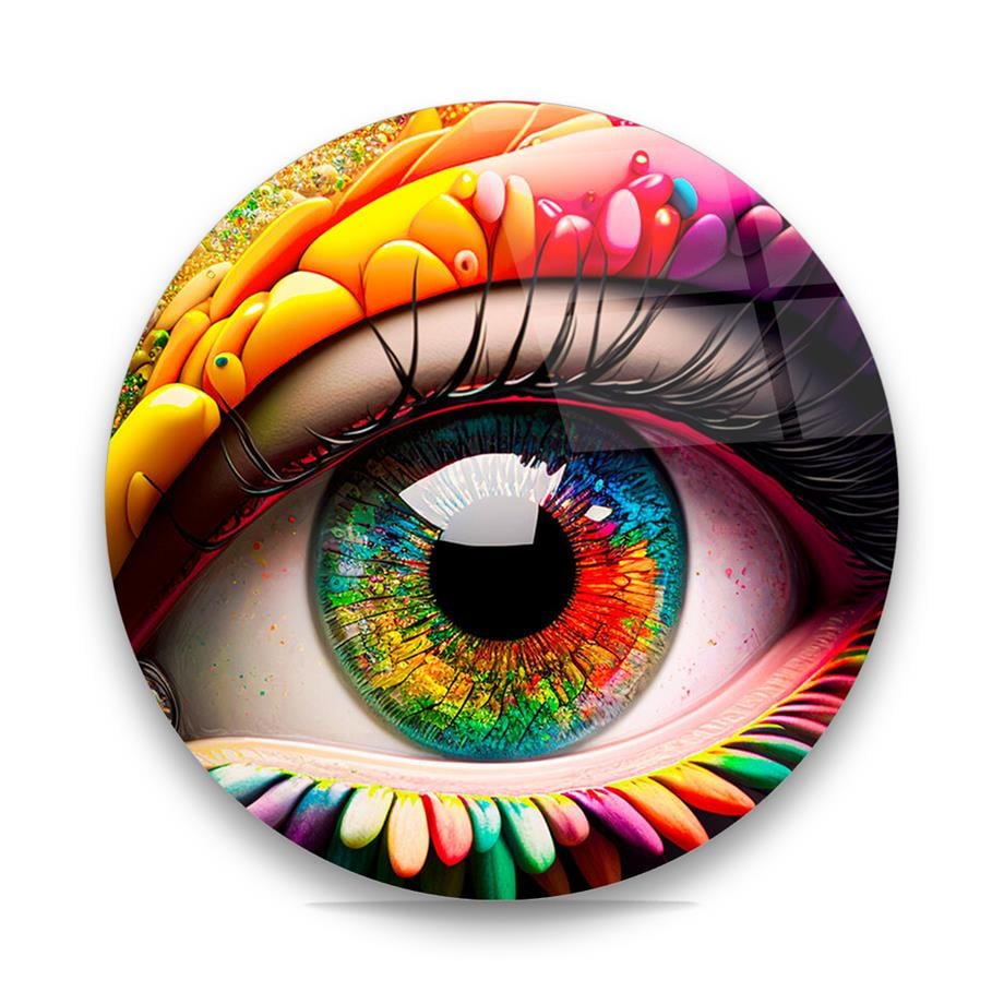 Renkli Göz Manipülasyon Yuvarlak Cam Tablo-Glass Art Concept