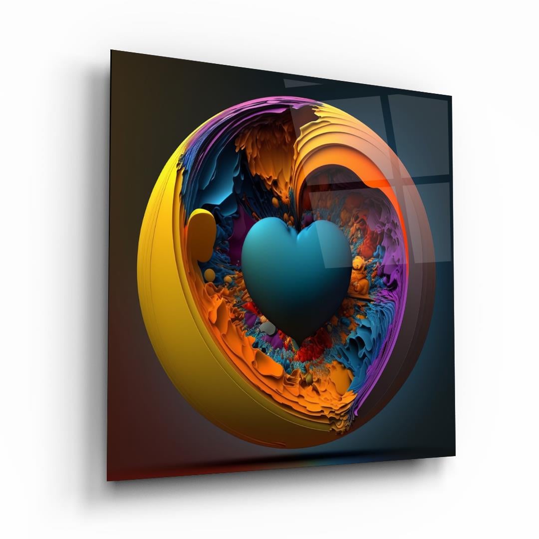 Renkli Kalp Manipülasyon Kare Cam Tablo-Glass Art Concept