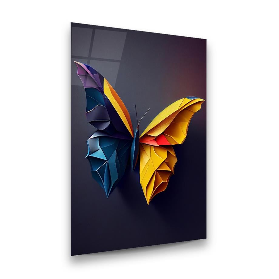 Renkli Kelebek Dikey Cam Tablo-Glass Art Concept
