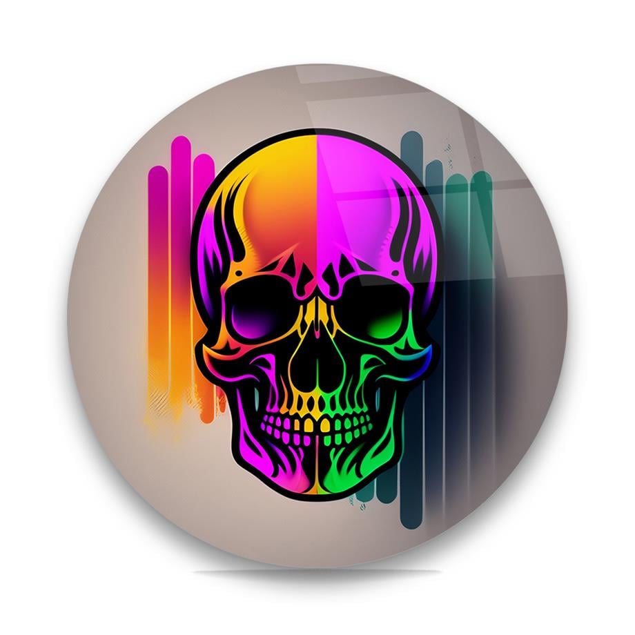 Renkli Kurukafa Yuvarlak Cam Tablo-Glass Art Concept