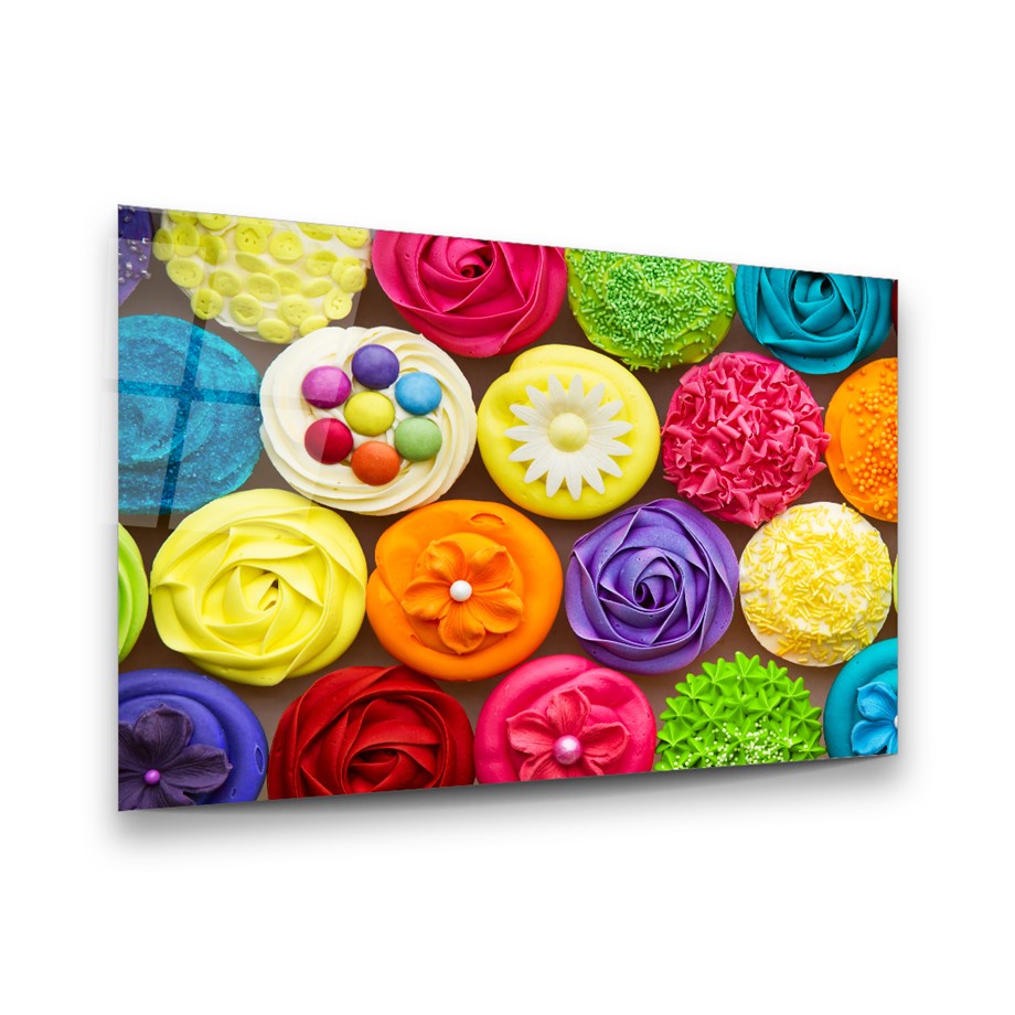 Renkli Pastalar Yatay Cam Tablo-Glass Art Concept