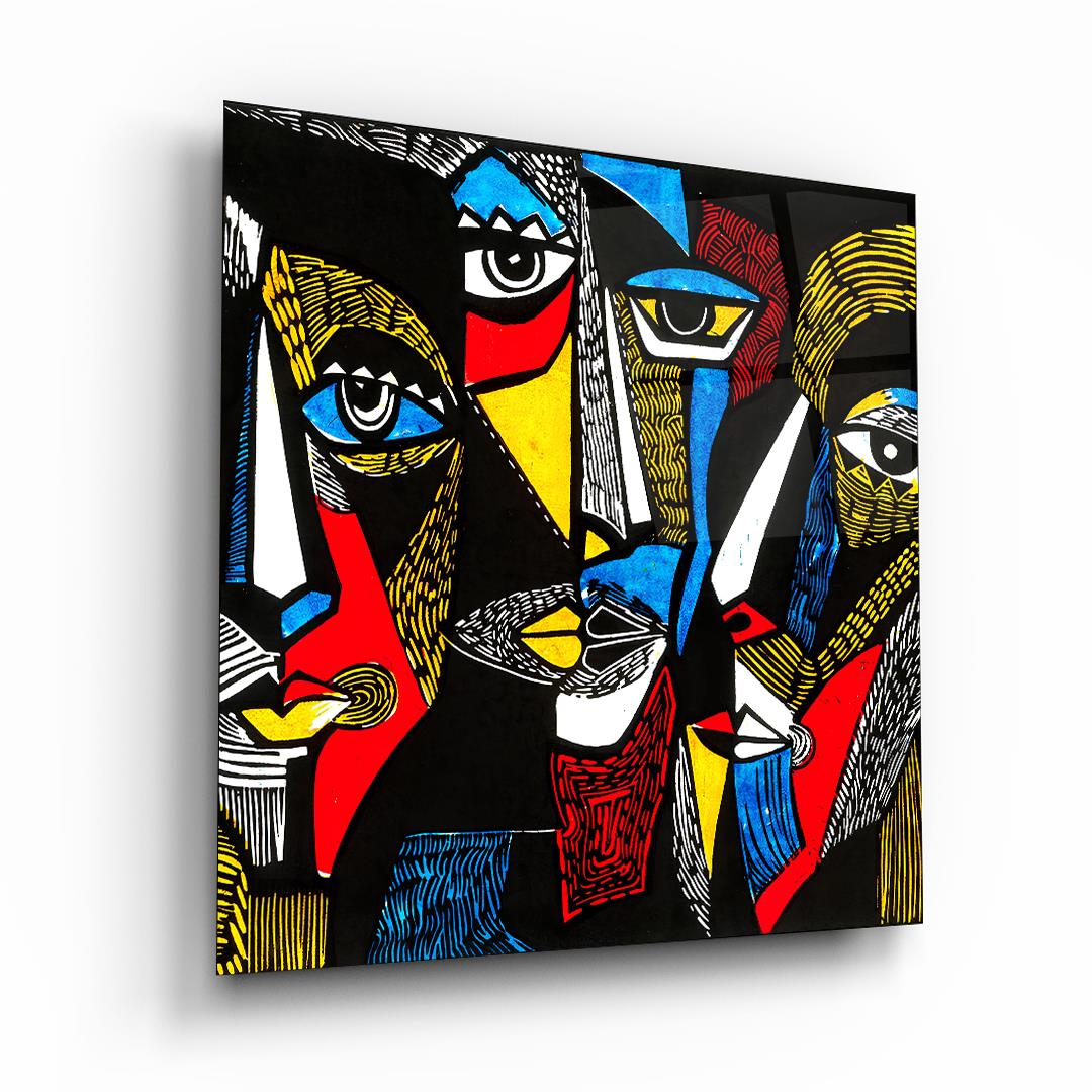 Renkli Sanatsal Çalışma Kare Cam Tablo-Glass Art Concept