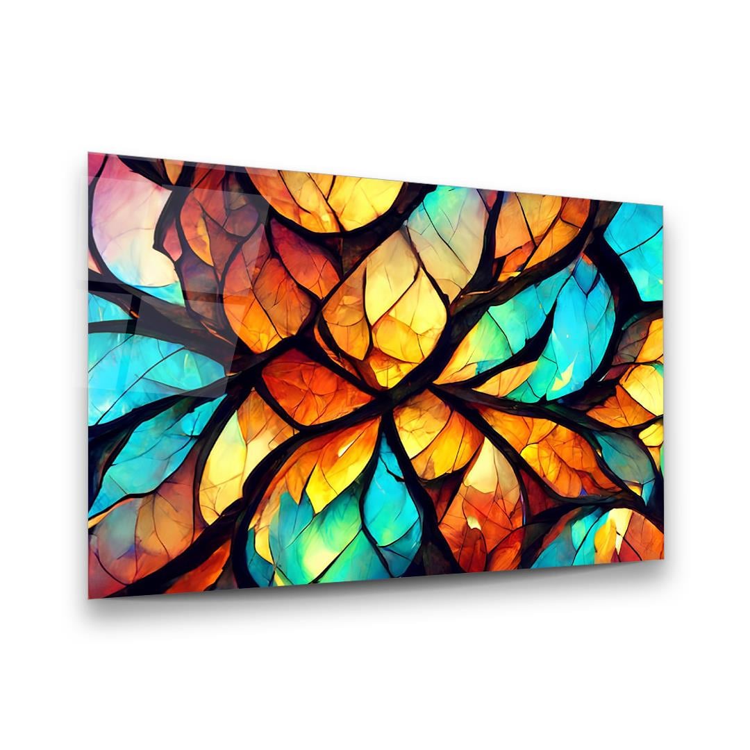 Renkli Vitray Desenler Yatay Cam Tablo-Glass Art Concept