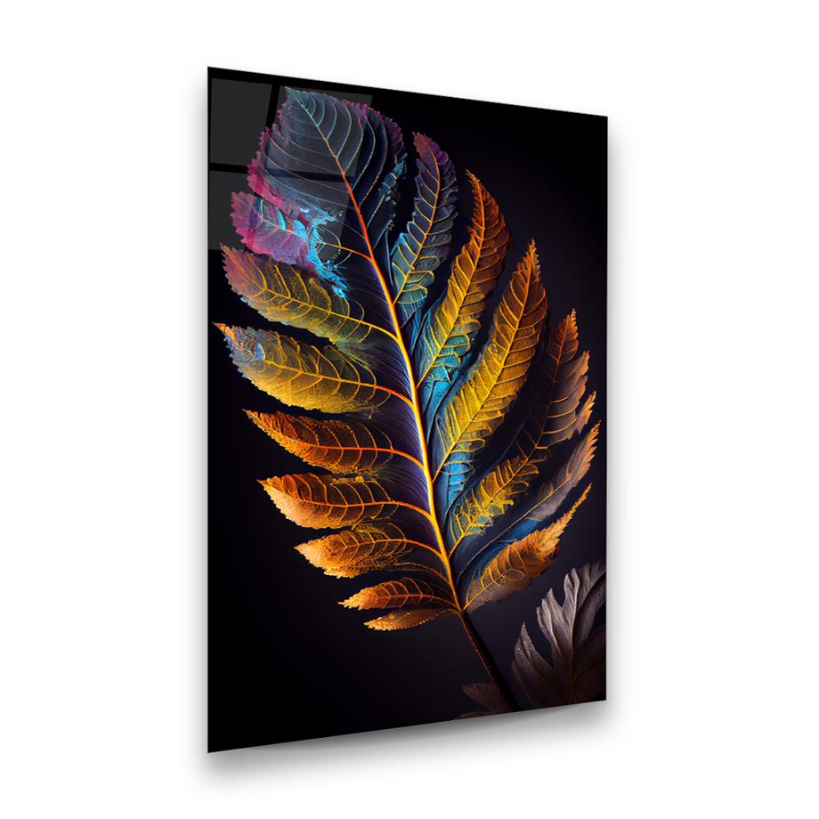 Renkli Yaprak Manipülasyon Dikey Cam Tablo-Glass Art Concept