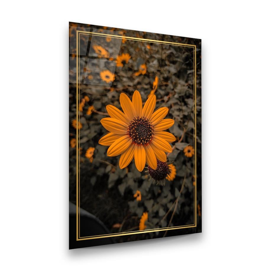 Sarı Çiçek Dikey Cam Tablo-Glass Art Concept