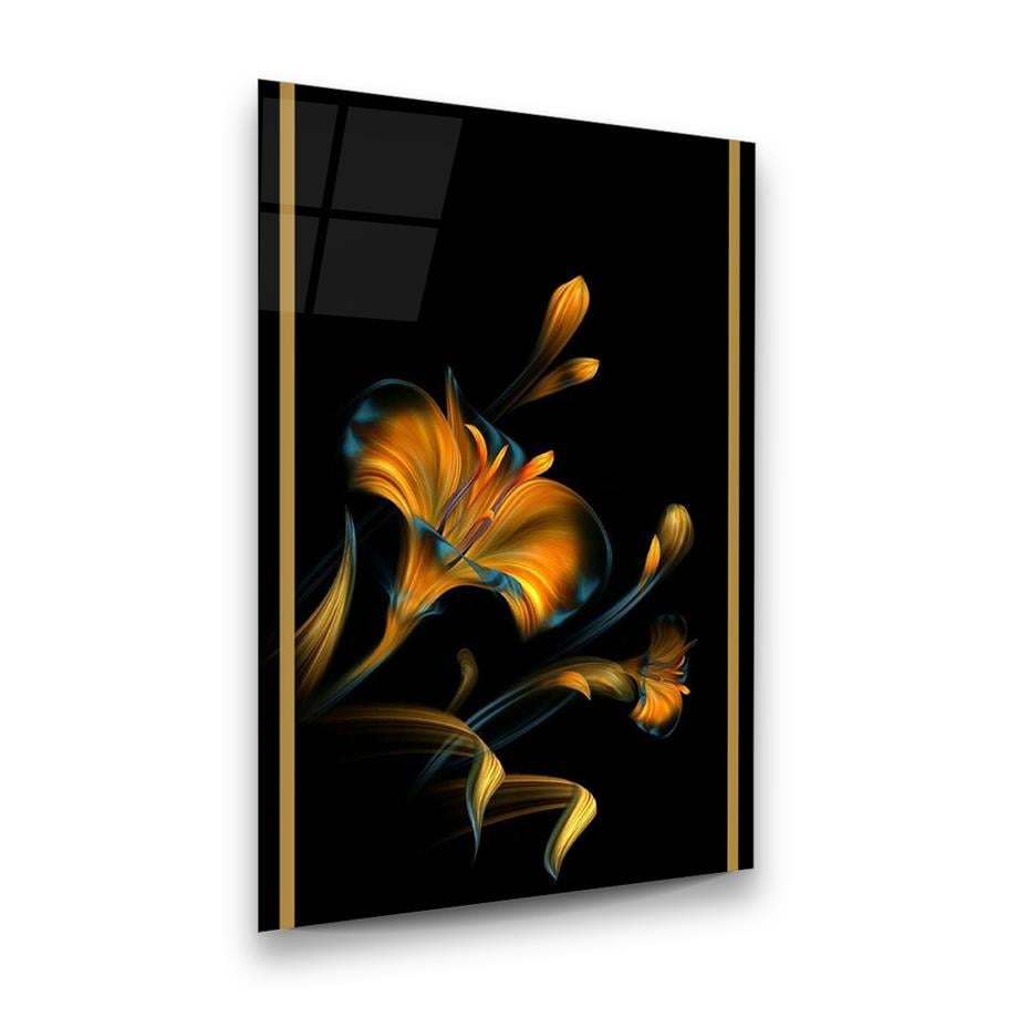 Sarı Çiçek Vektör Dikey Cam Tablo-Glass Art Concept
