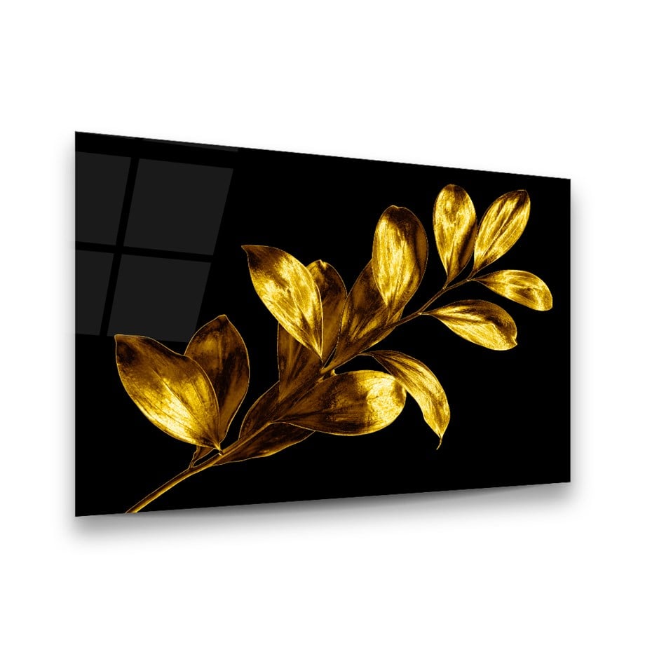 Sarı Çiçek Yatay Cam Tablo-Glass Art Concept