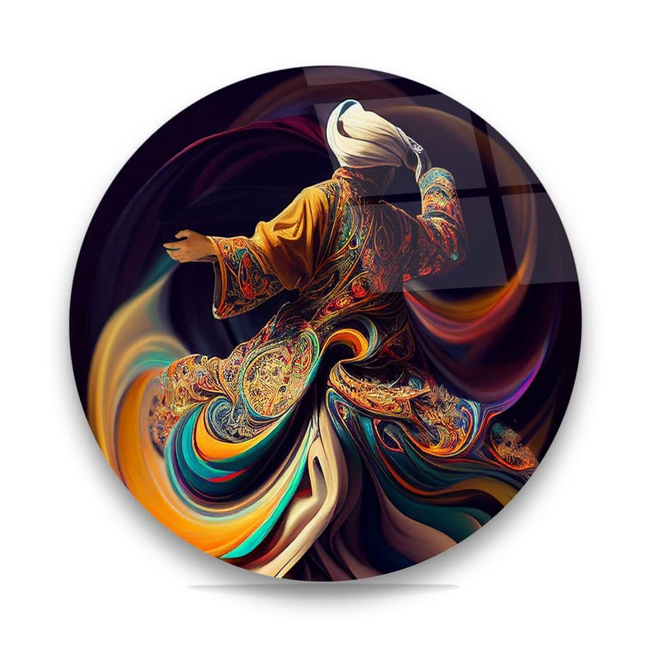 Semazen Yuvarlak Cam Tablo-Glass Art Concept