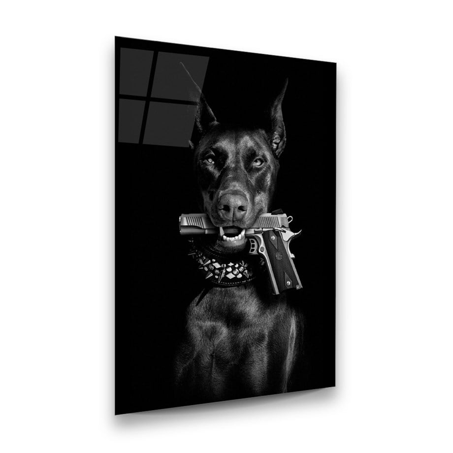 Sert Köpek Dikey Cam Tablo-Glass Art Concept