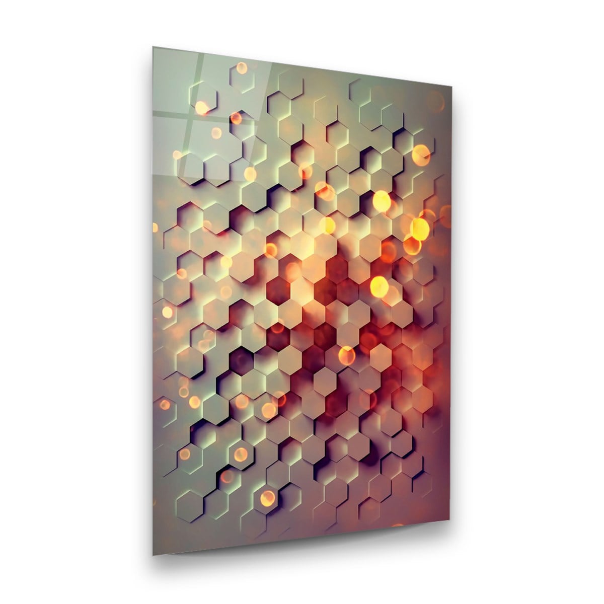 Soyut Altıgen Dikey Cam Tablo