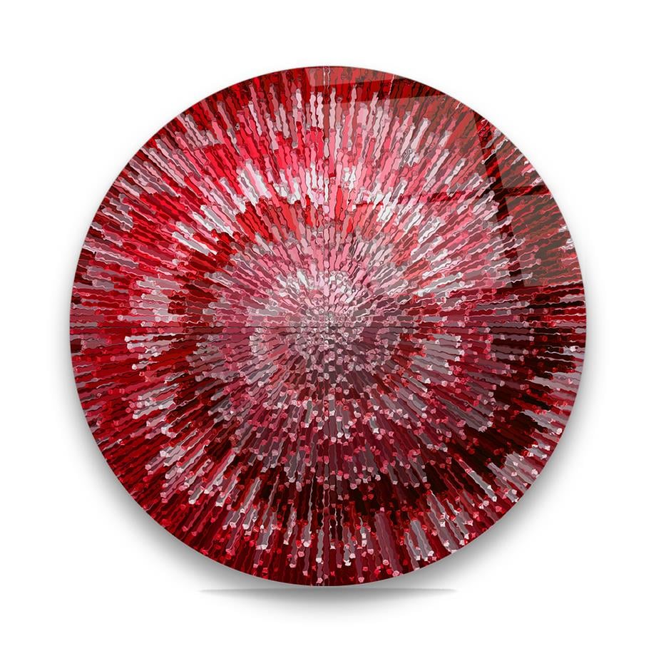 Soyut Kırmızı Desen Yuvarlak Cam Tablo-Glass Art Concept