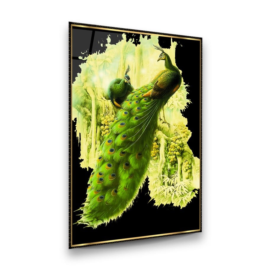 Tavus Kuşu Manipülasyon 2 Dikey Cam Tablo-Glass Art Concept