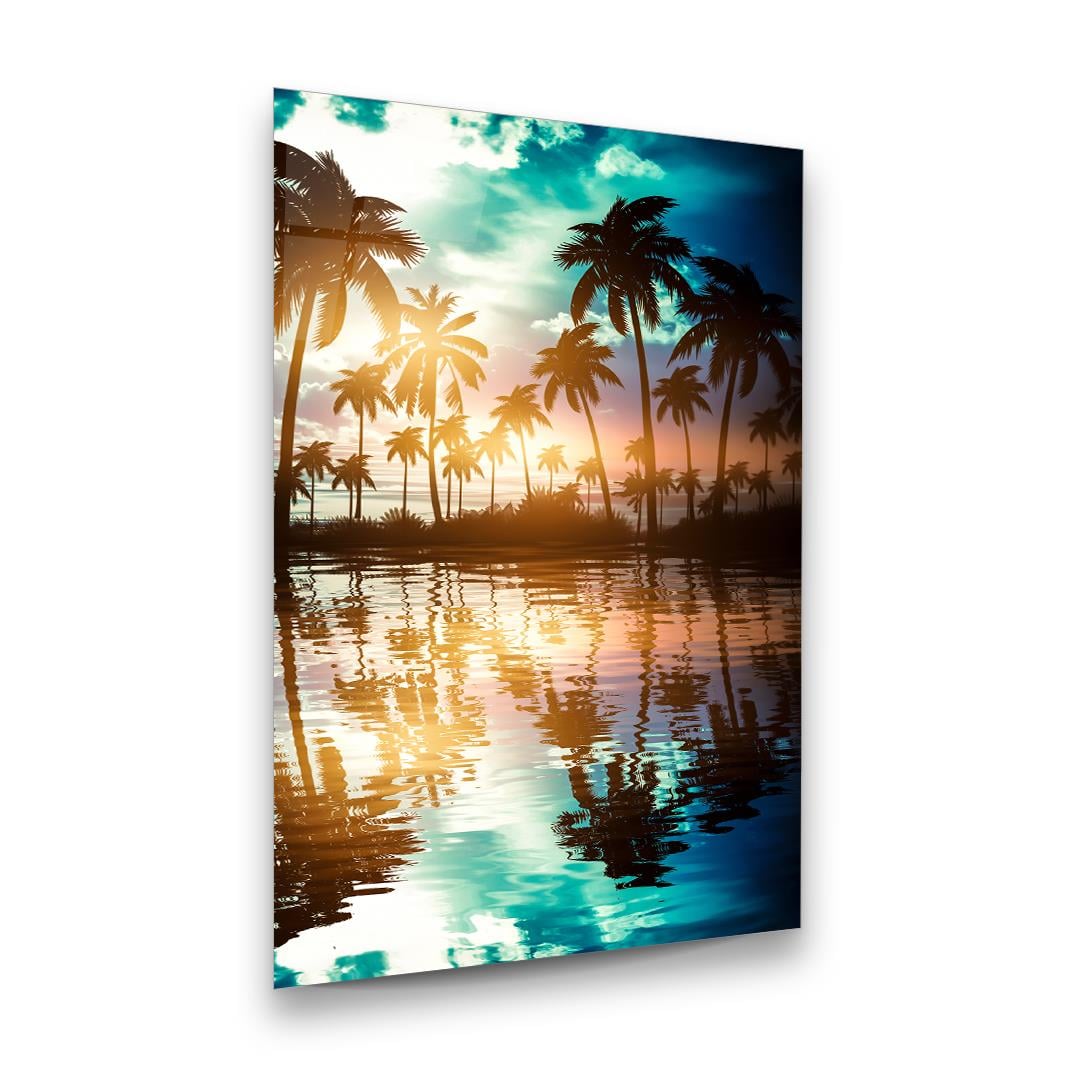 Tropikal Manzara Dikey Cam Tablo-Glass Art Concept