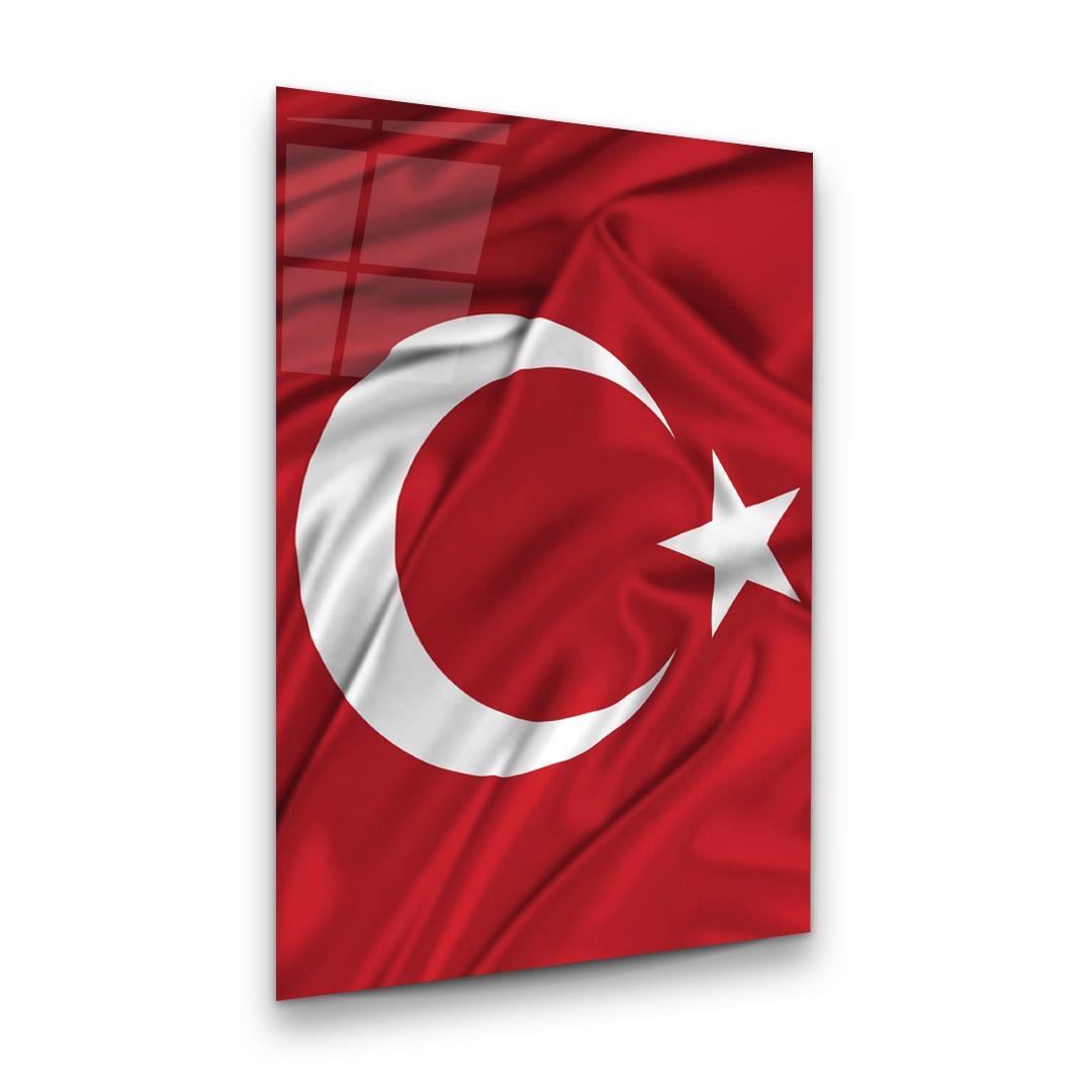 Türk Bayrağı Dikey Cam Tablo-Glass Art Concept