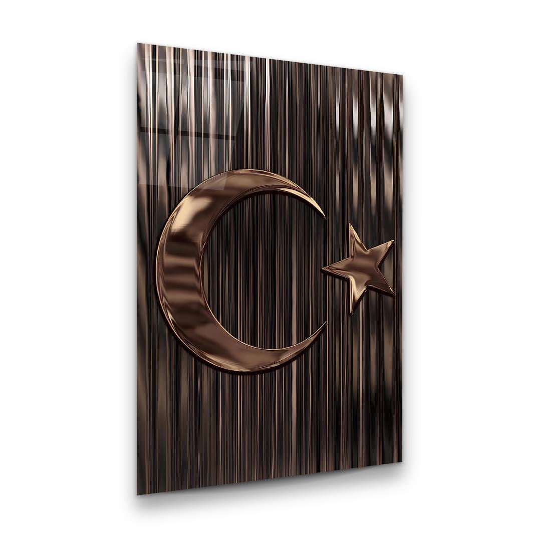Türk Bayrağı Dikey Cam Tablo-Glass Art Concept