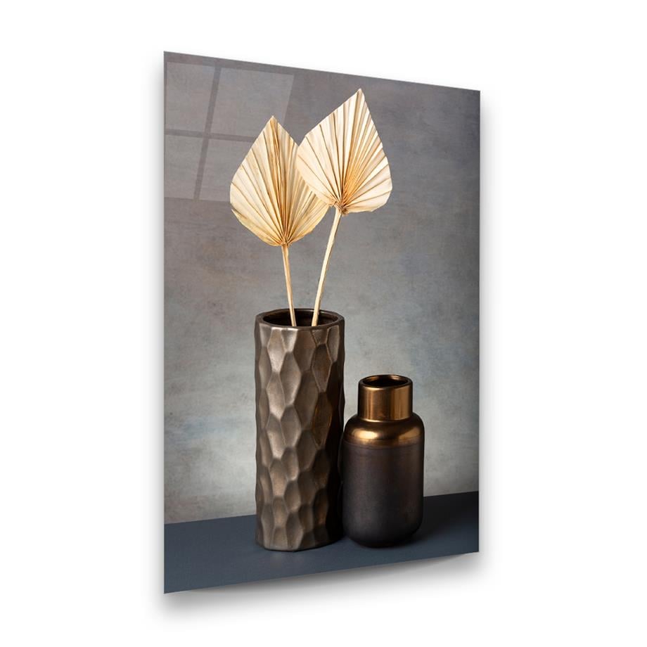 Vazo ve Çiçek Dikey Cam Tablo-Glass Art Concept