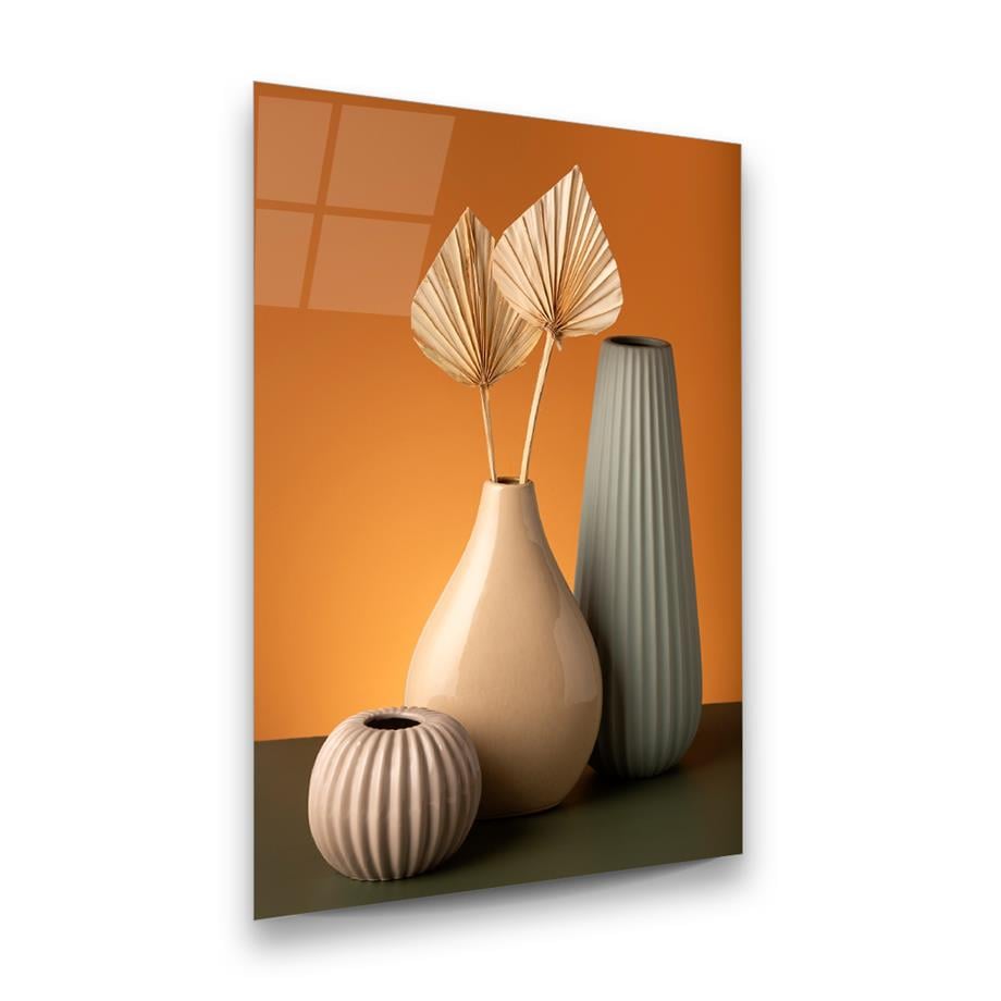 Vazolar ve Çiçek Dikey Cam Tablo-Glass Art Concept
