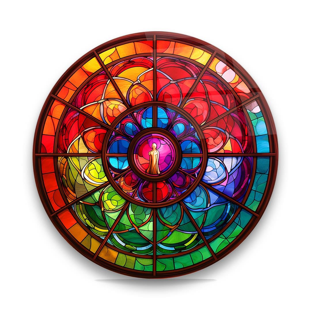 Vitray Desen Yuvarlak Cam Tablo-Glass Art Concept