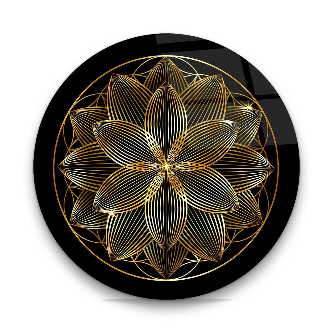 Yaşam Çiçeği 2 Yuvarlak Cam Tablo-Glass Art Concept
