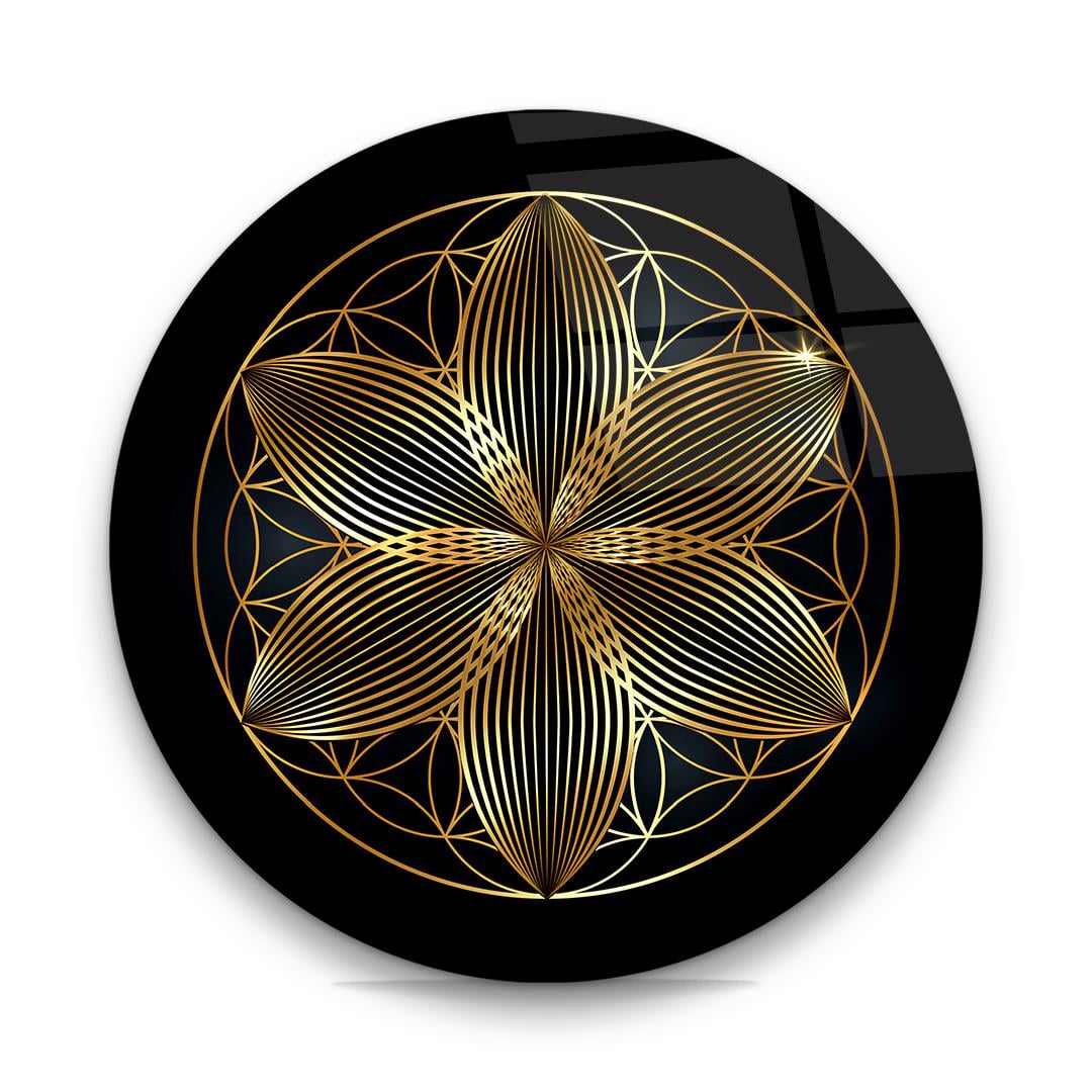 Yaşam Çiçeği Yuvarlak Cam Tablo-Glass Art Concept