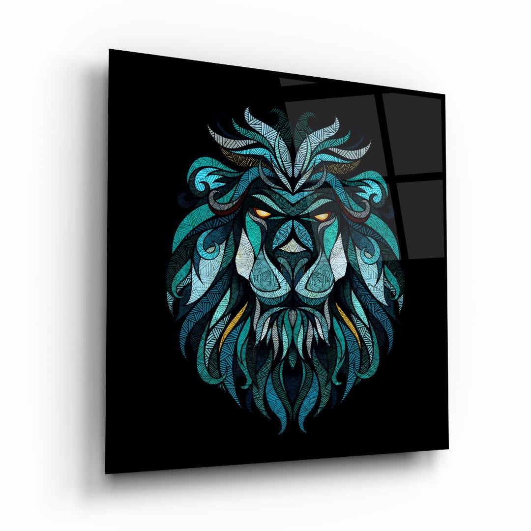 Yeşil Aslan Vektör Kare Cam Tablo-Glass Art Concept