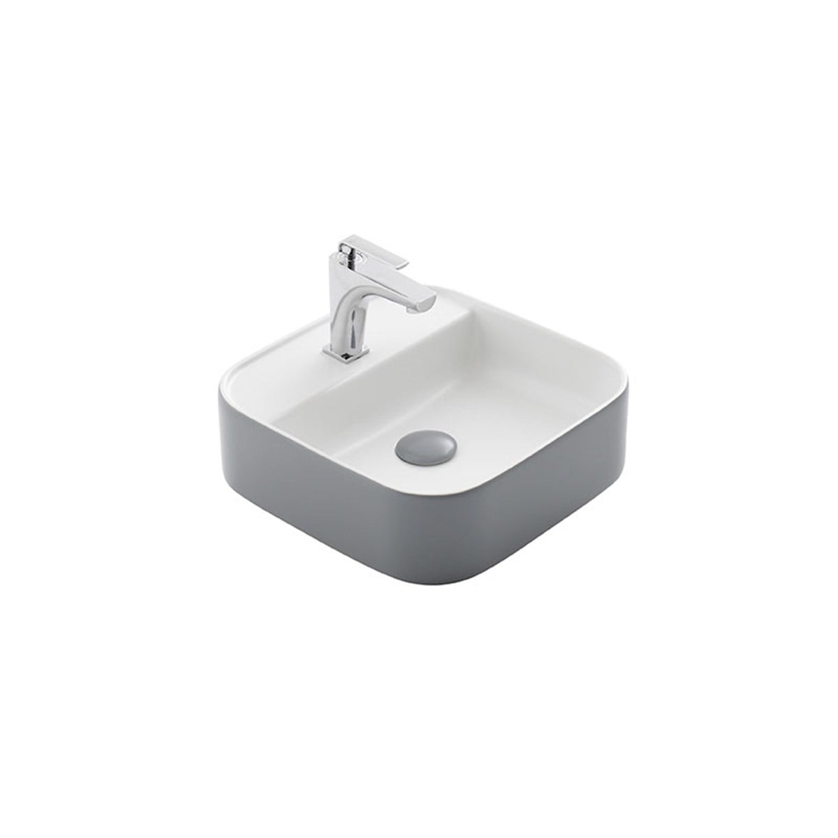 Güral Vit Nova Batarya Delikli Lavabo Mat Gri Beyaz 42 cm x 42 cm