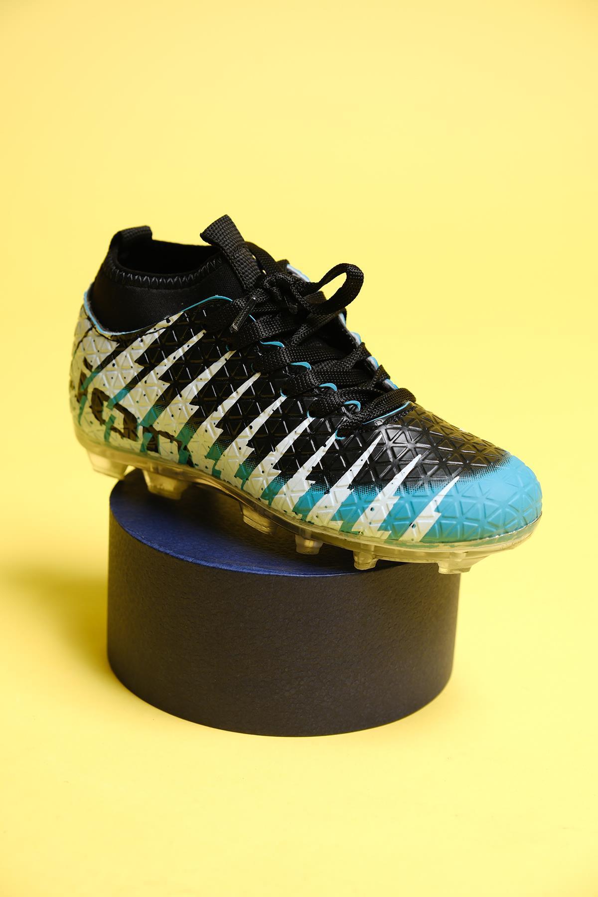 Leo Çoraplı Çocuk Çim Halı Saha Dişli Krampon Futbol Ayakkabısı TURKUAZ