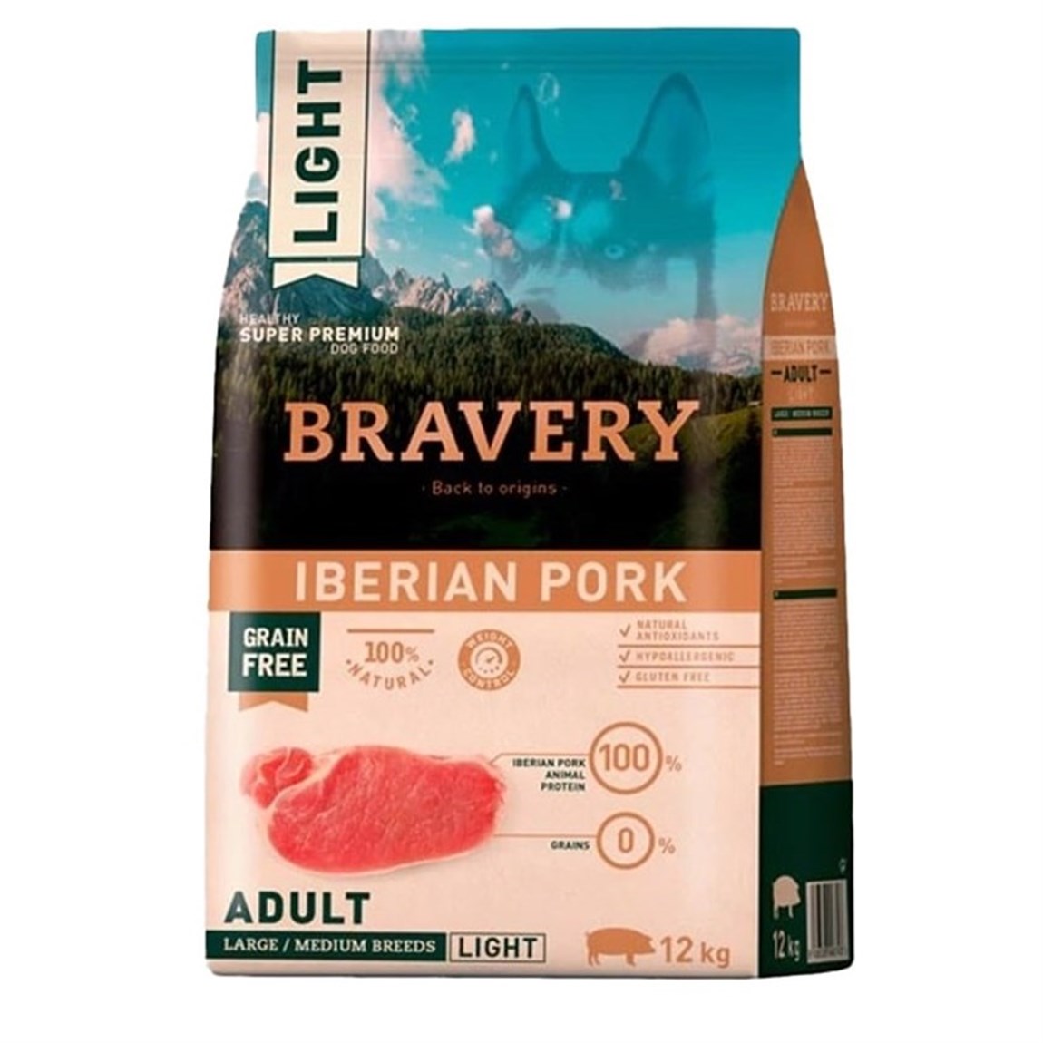 Bravery Iberian Pork Medium/Large Light Köpek Maması 12 kg