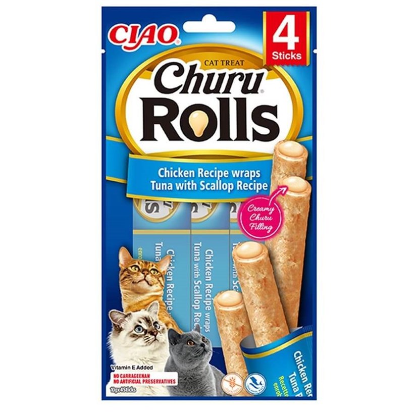 Ciao Sticks Deniz Taraklı, Tavuk Sargılı Kedi Ödülü 4 x 10 Gr