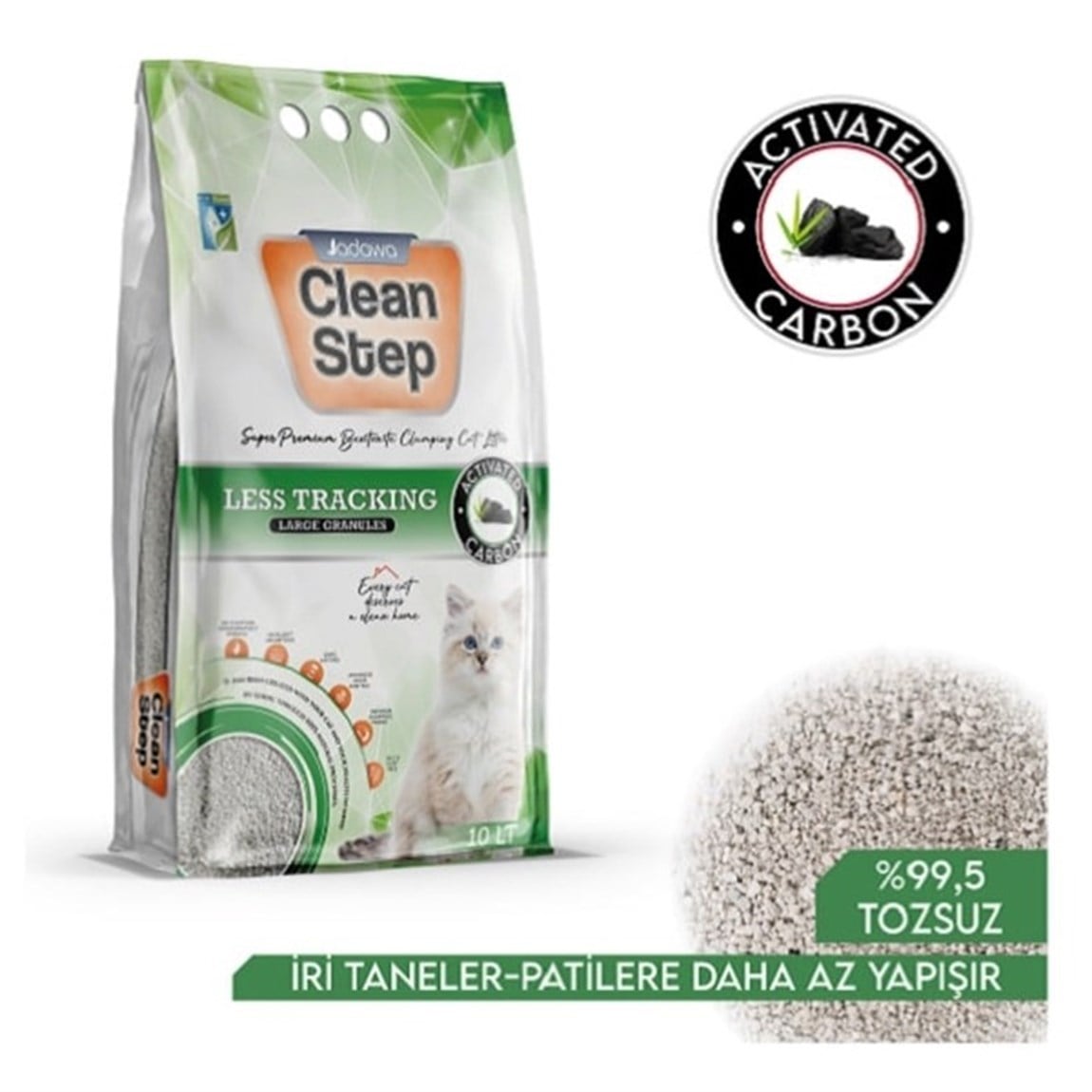 Clean Step Aktif Karbonlu Less Tracking Kalın Kedi Kumu 10 lt