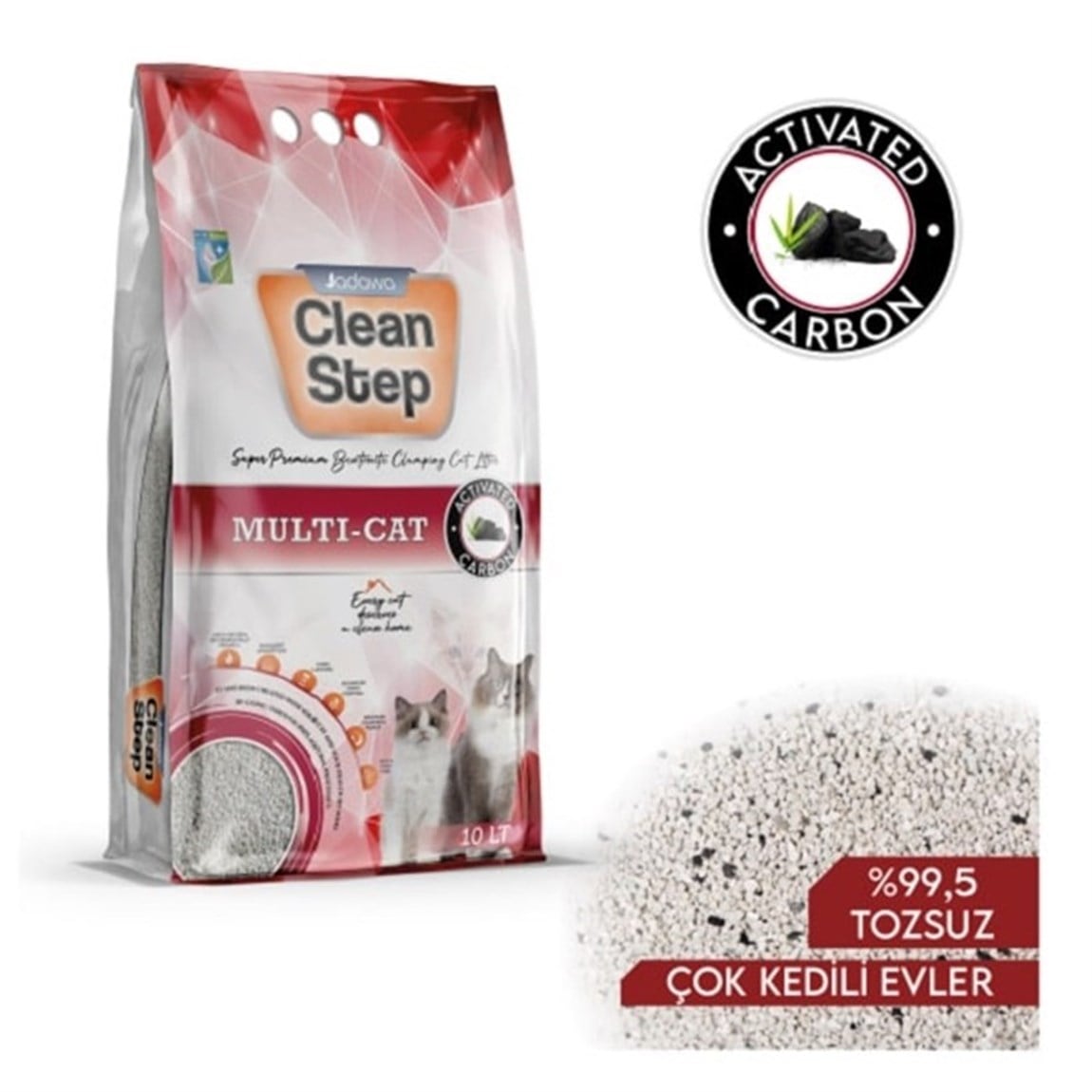 Clean Step Aktif Karbonlu Multi Cat Topaklaşan Kedi Kumu 10 lt