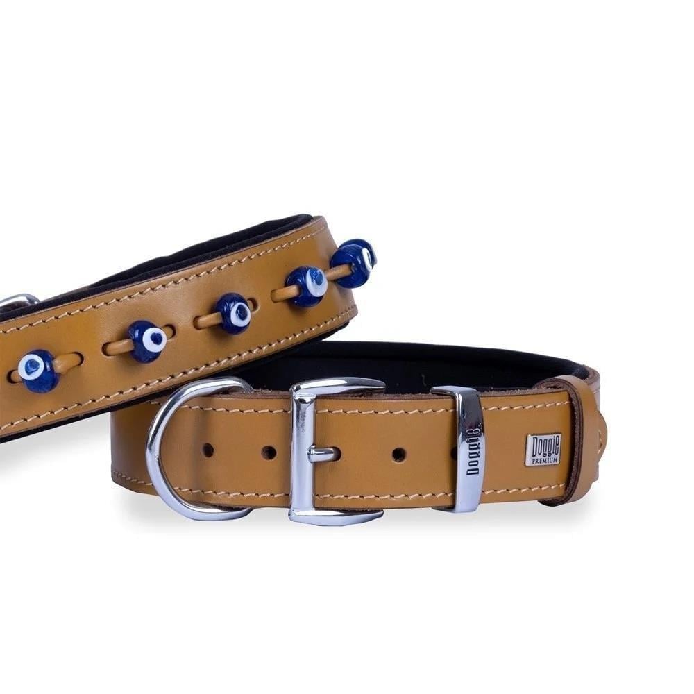 Doggie Comfort Deri Nazar Boncuklu Boyun Tasması Kamel 3x42-50cm