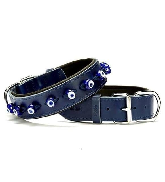 Doggie Comfort Deri Nazar Boncuklu Boyun Tasması Royal Mavi 3x42-50cm