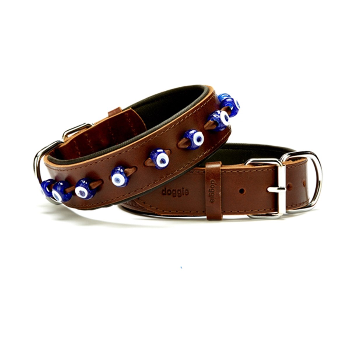 Doggie Comfort Nazar Boncuklu Deri Boyun Tasması 57 Cm Kahverengi