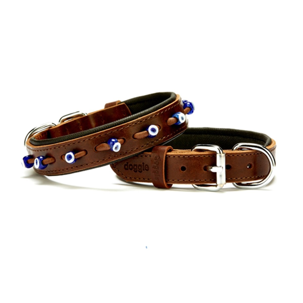 Doggie Comfort Nazar Boncuklu Deri Boyun Tasması 45 Cm Kahverengi