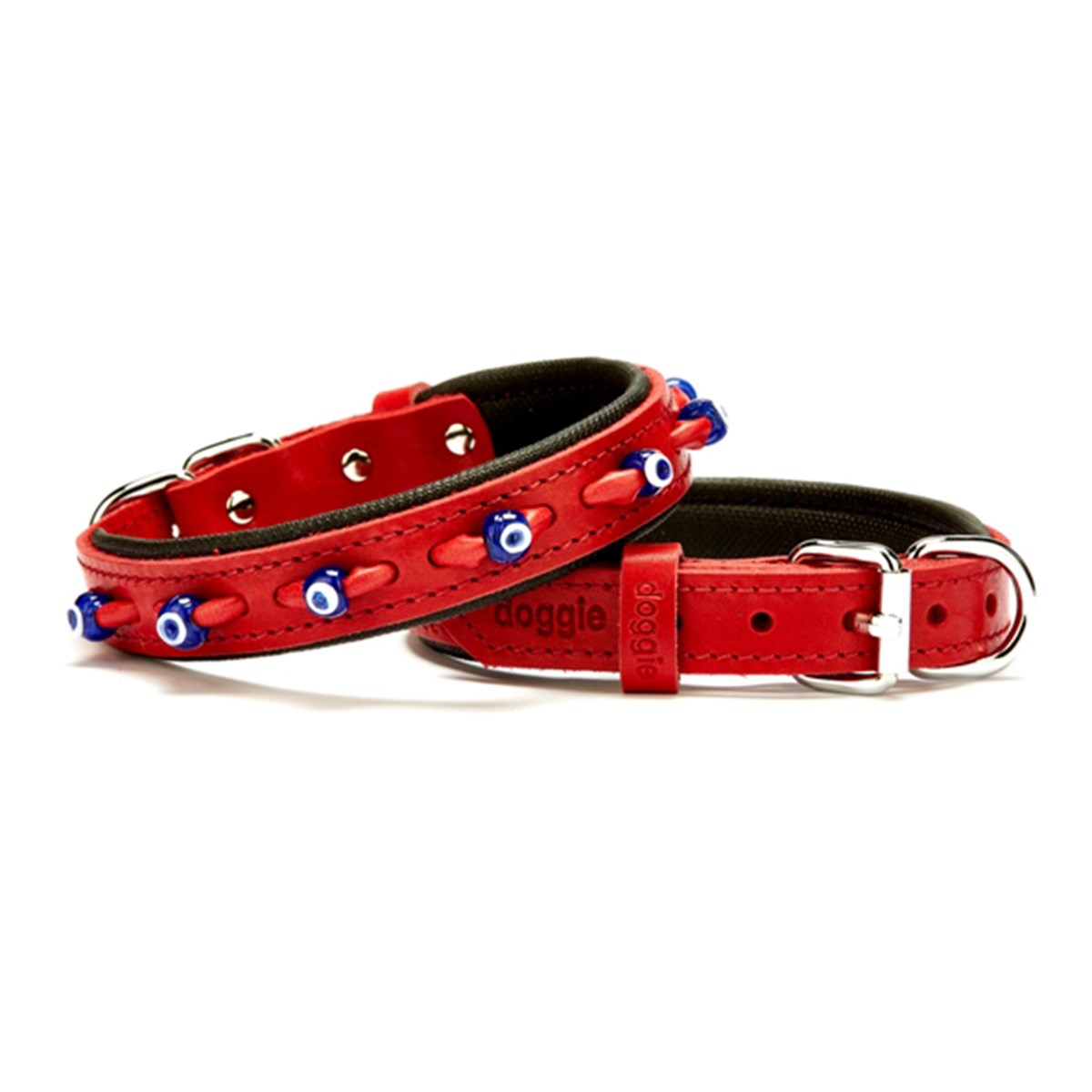 Doggie Comfort Nazar Boncuklu Deri Boyun Tasması 45 Cm Kırmızı