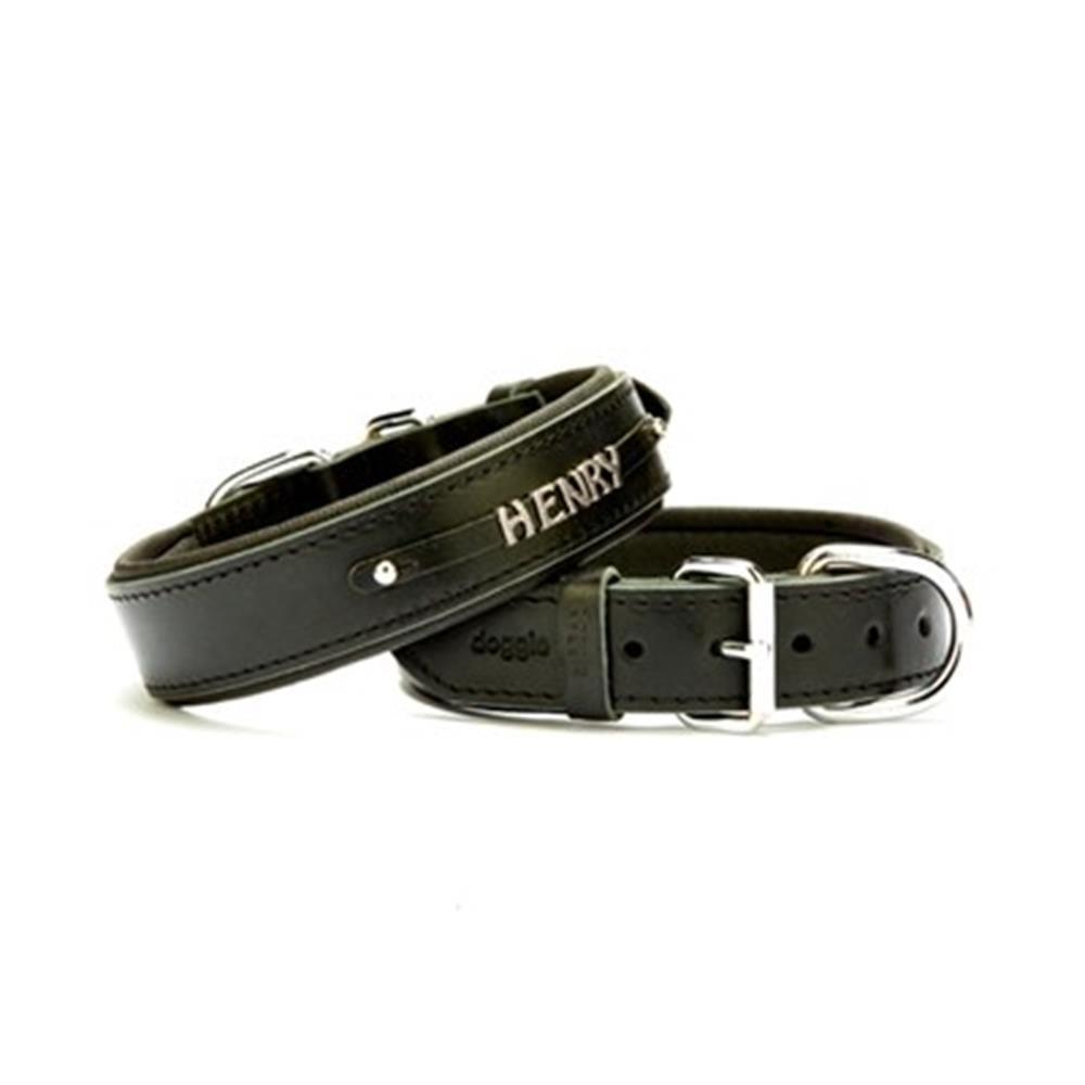 Doggie İsimlikli Deri Boyun Tasması L 3,5x52-60 cm Siyah
