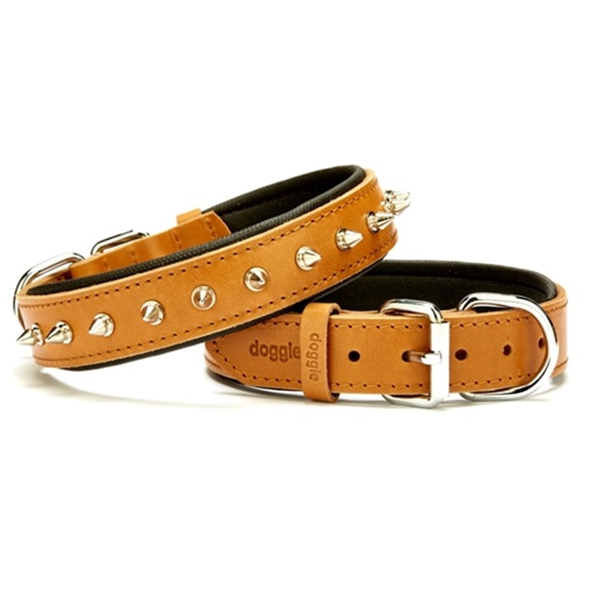 Doggie Metal Çivili Deri Boyun Tasması Large Karamel