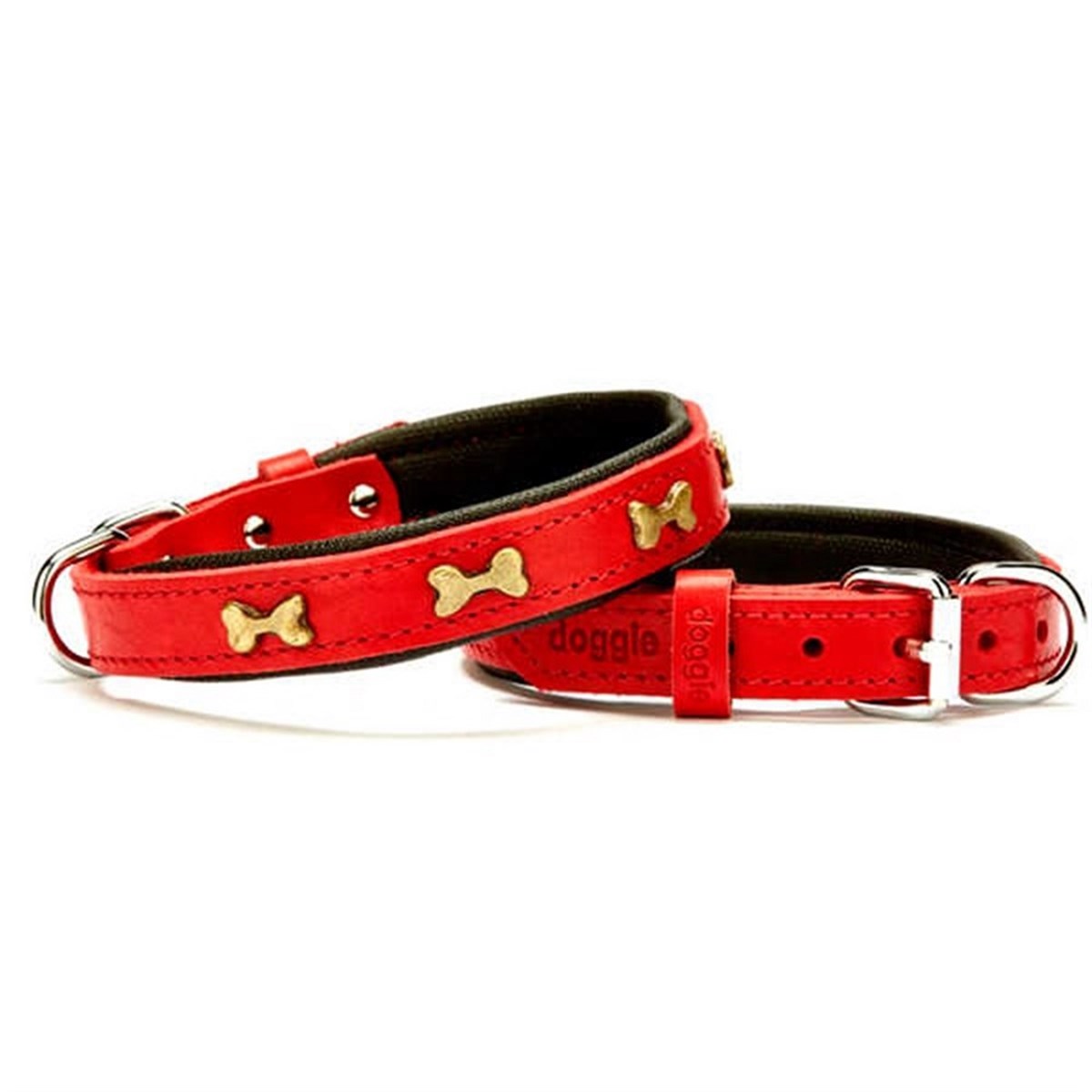 Doggie Metal Kemikli Deri Boyun Tasması Medium Kırmızı
