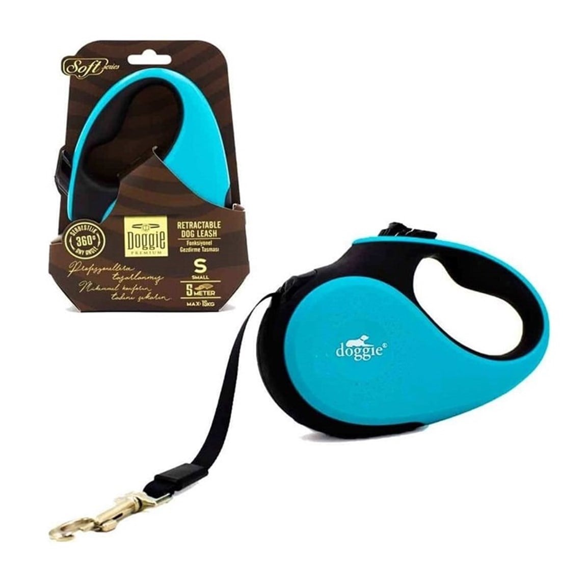 Doggie Otomatik Köpek Tasması Soft L 50 kg 5 mt Turkuaz