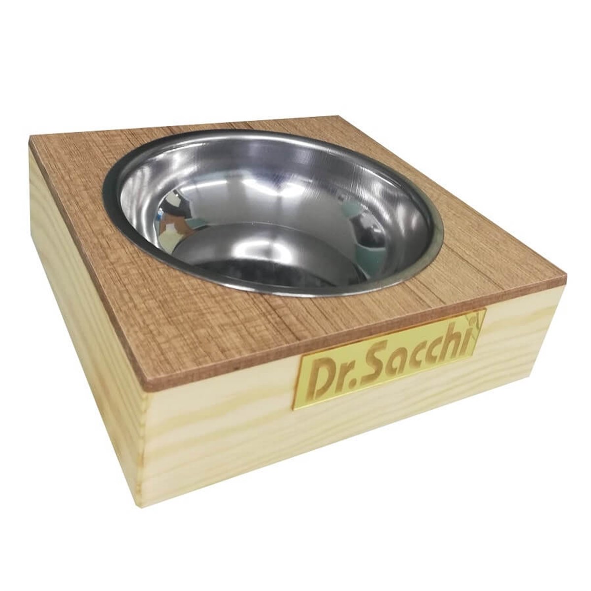 Dr Sacchi Ahşap Kare Mama ve Su Kabı Tekli