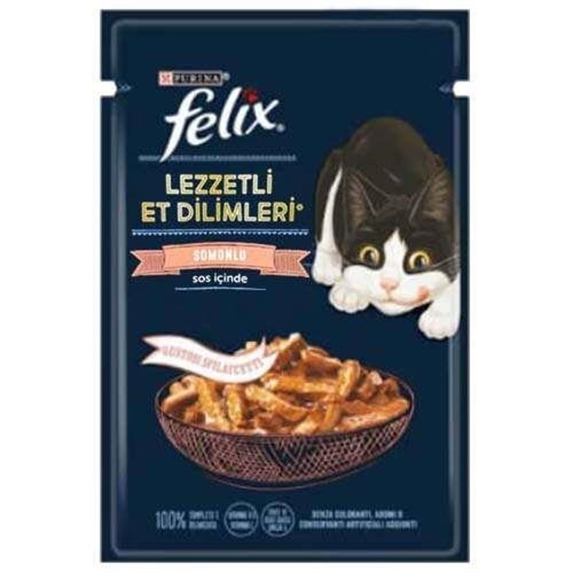 Felix Lezzetli Et Dilimleri Sos İçinde Somonlu Kedi Konservesi 80gr